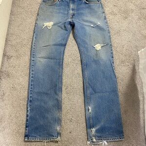 Levi's Men's 505 33x34 Light Blue Distressed Straight Jeans